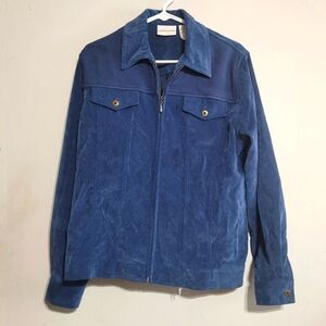 Alfred Dunner Blue‎ Top Corduroy Zip Up Jacket Shacket Size 12 Large Shirt